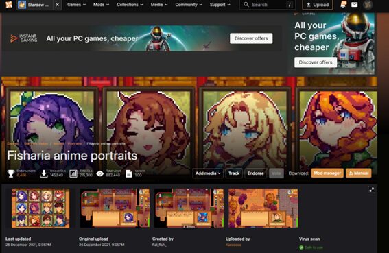 Fisharia anime portraits, Stardew Valley, portraits, Mods, Installation, guide