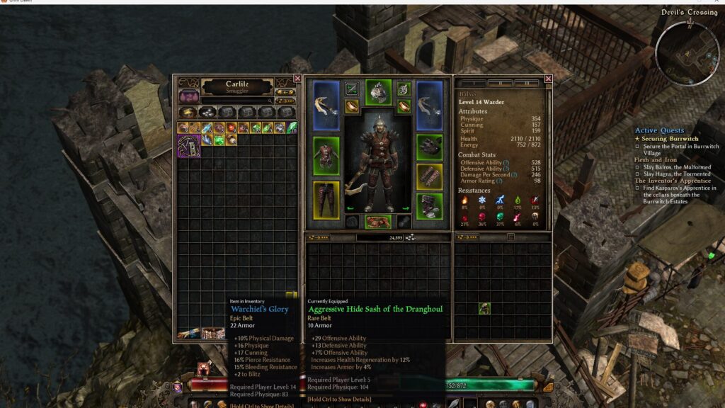 Grim Dawn, Warder, Gear Upgrade, Belt