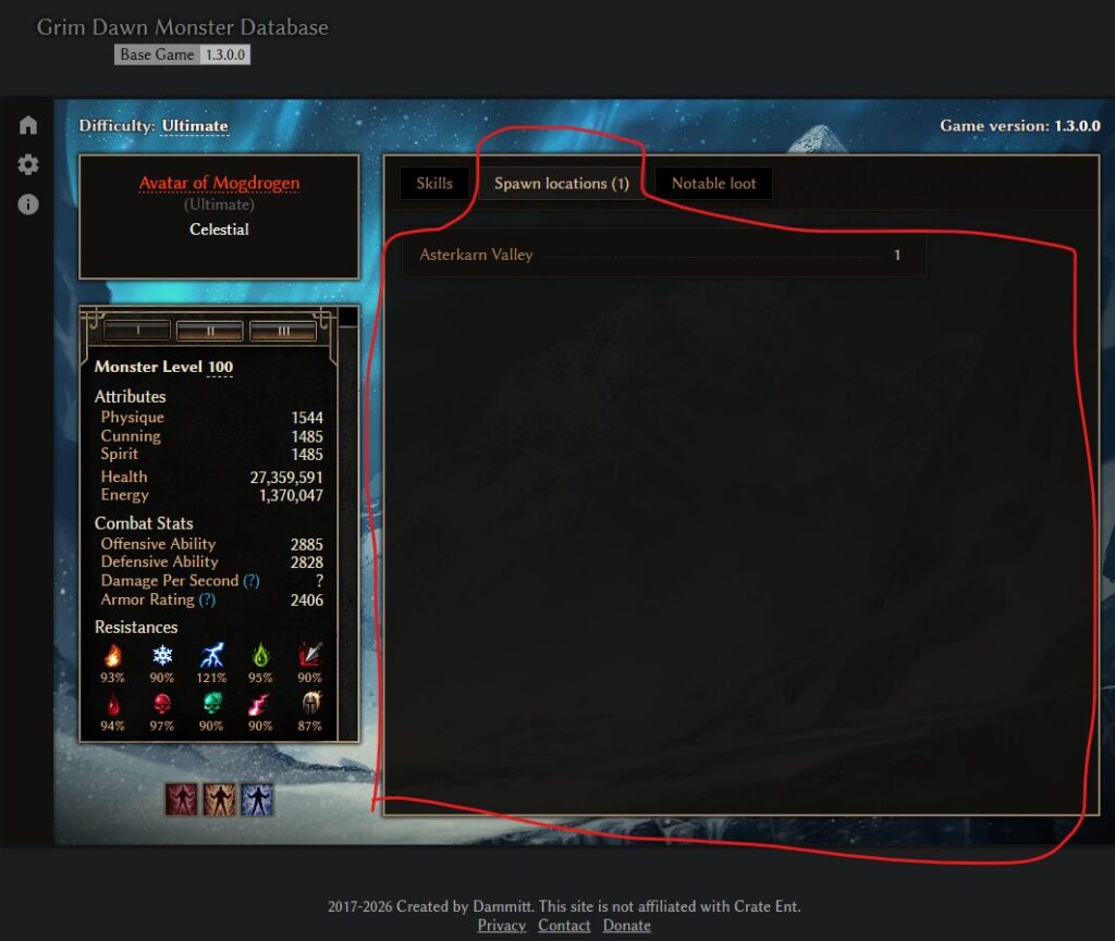 Grim Dawn Tools Monster Database guide