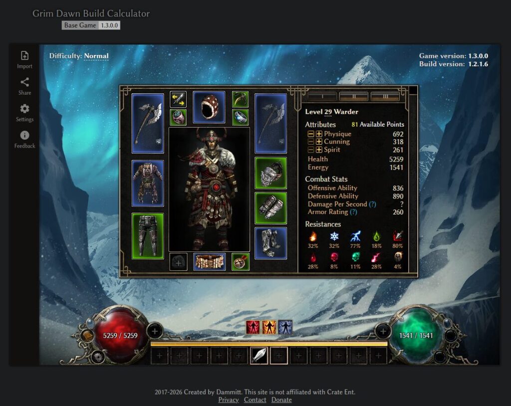 Grim Dawn Tools, Grim Tools, Warder, leveling, fresh start