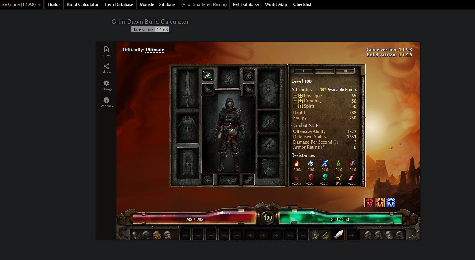 Grim Dawn Tools, Build Calculator