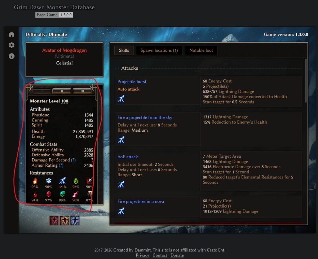 Grim Dawn Tools Monster Database guide