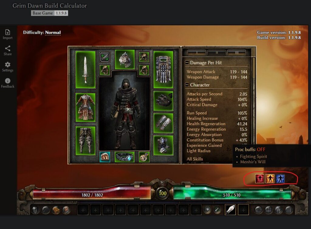 Grim Dawn Tools, 使い方, Build Calculator
