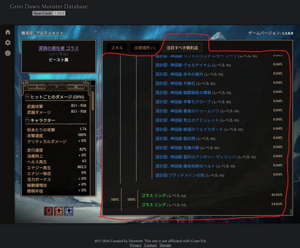 Grim Dawn Tools, Monster Database, 使い方
