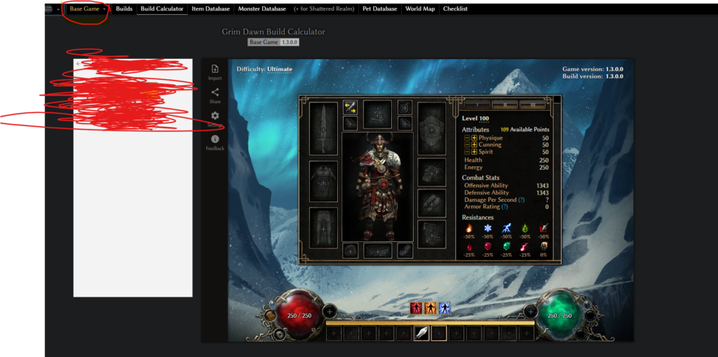 Grim Dawn Tools, 使い方, Build Calculator