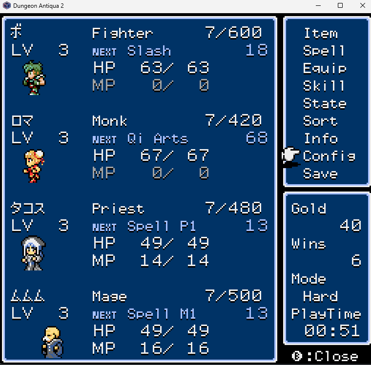 Dungeon Antiqua2, Skills