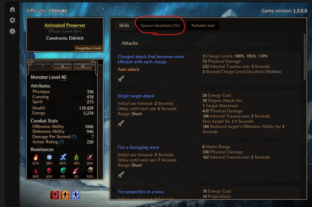Grim Dawn, Spawn locations